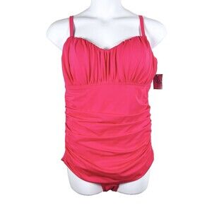 Catherines Size 20W One Piece Swimsuit Hot Pink Ruched Padded Slimming NEW *READ